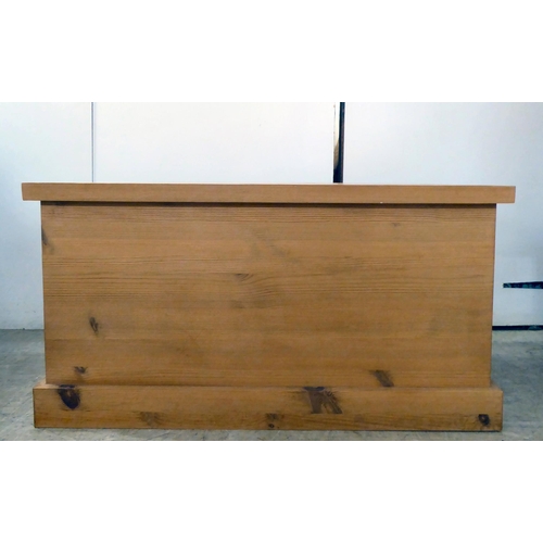 124 - A modern pine chest with straight sides and a hinged lid, on a plinth  19