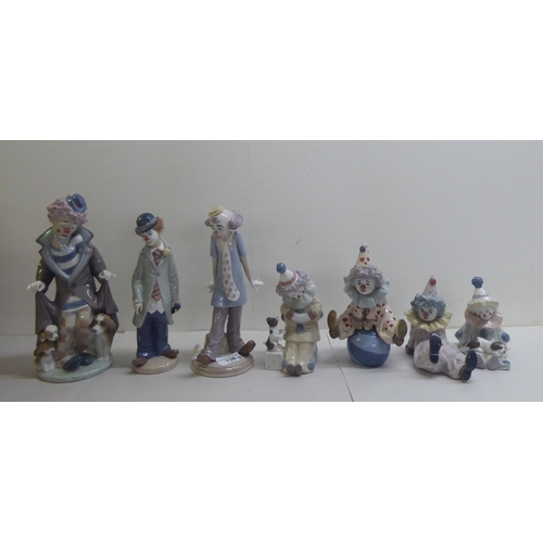 138 - Seven Lladro porcelain clown figures, one playing a violin  9