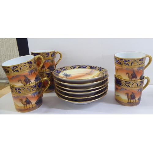 144 - Ceramics and glassware: to include Noritake china Egyptian pattern coffee cans and saucers