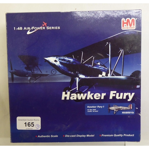 165 - 1/48 scale diecast models by Hobby Master from the Air Power Series, viz. a 'Hawker Fury'; a 'P51 Mu... 