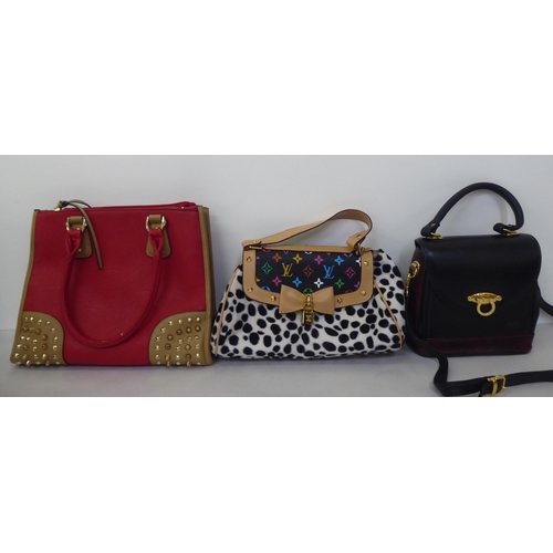 173 - Handbags: to include a red fabric example with metal stud ornament