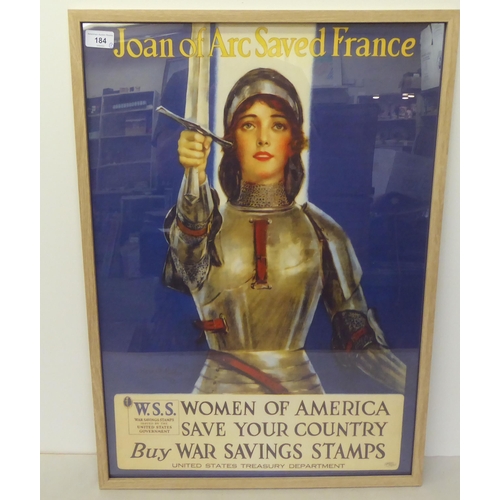 184 - A reproduction print, depicting Joan of Arc advertising US War saving stamps  28.5