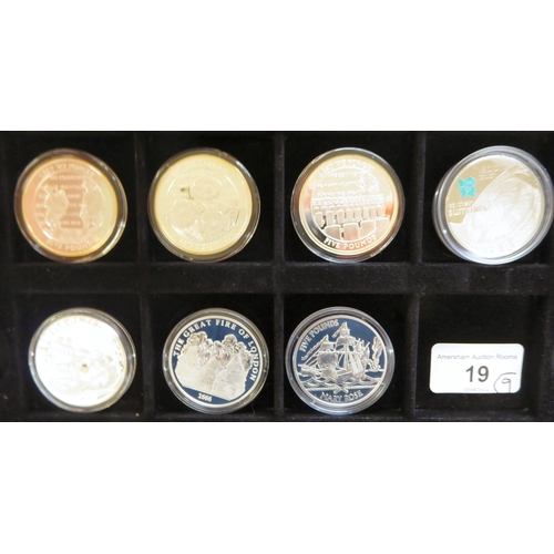 19 - Silver proof collector's coins: to include a commemorative £5