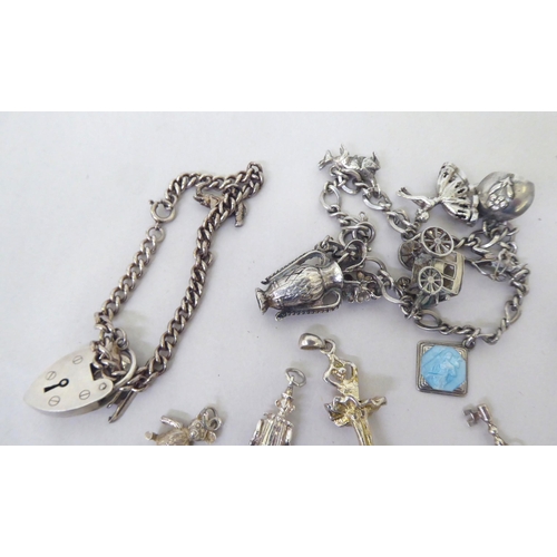 196 - Silver and white metal charms and bracelets  various designs