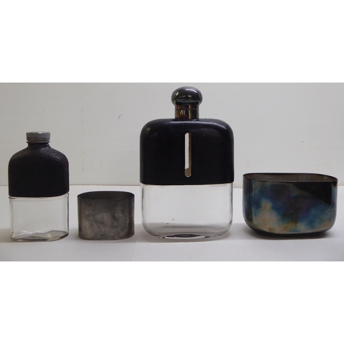 2 - Silver and white metal collectables: to include a glass, metal and hide clad hipflask  8