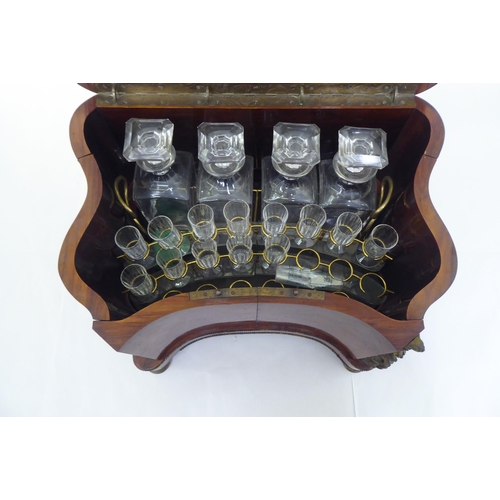 224 - A late 19thC Continental kingswood decanter box, decorated with brass beadwork, the domed parquetry ... 