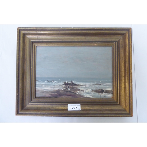 227 - Edward Dawson - 'Rocks at Cromer'  oil on board  bears a signature  6