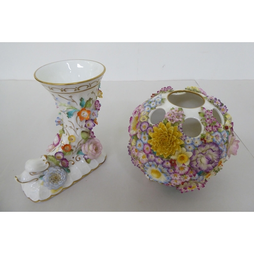 231 - Coalbrookdale by Coalport china: to include a spherical vase, encrusted with flora  6