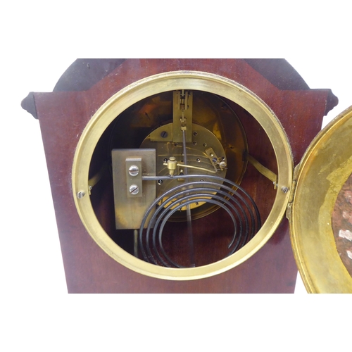 232 - An Edwardian Mappin & Webb satinwood inlaid, mahogany cased mantel clock; the 8 day movement fac... 