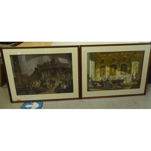 240 - Two watercolours, viz. one a Regency dining scene; the other a naval scene  22