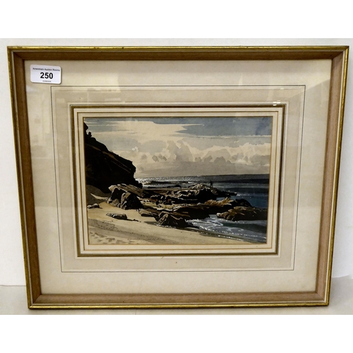 250 - Rowland Hilder - a rocky beach scene  watercolour  bears a signature  7