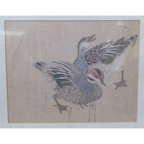 251 - Oriental pictures: to include a Chinese study of ducks  watercolour  bears text  10