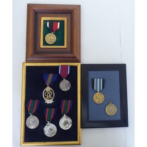 259 - Framed replica medals and awards: to include mid 20thC examples  largest 15