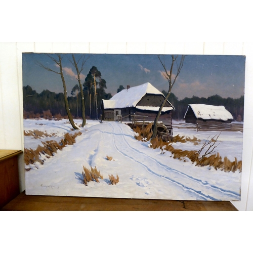 262 - Kilinski - a winter farm scene  oil on canvas  bears a signature  26