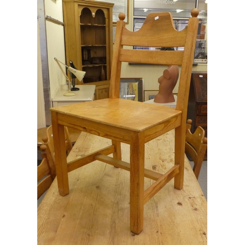 271 - A modern pine, farmhouse style dining table, raised on crossed legs, united by a stretcher  27.... 