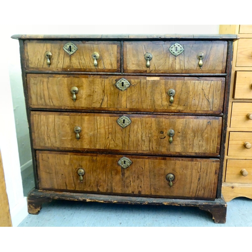 278 - A mid 18thC walnut dressing chest with two short/three long drawers, raised on bracket feet  35... 