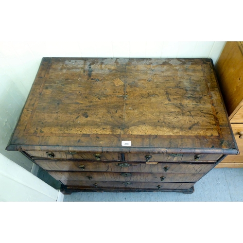 278 - A mid 18thC walnut dressing chest with two short/three long drawers, raised on bracket feet  35... 