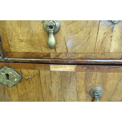 278 - A mid 18thC walnut dressing chest with two short/three long drawers, raised on bracket feet  35... 