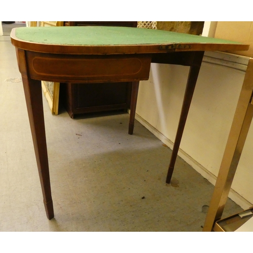 279 - A Regency satinwood inlaid mahogany card table, the foldover top enclosing a baize lined interior, r... 