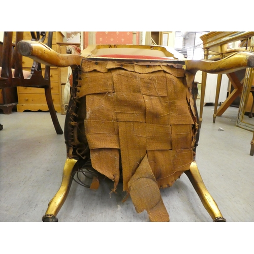 280 - A late 19thC Louis XV design, giltwood framed salon chair with a tapestry upholstered back and seat,... 