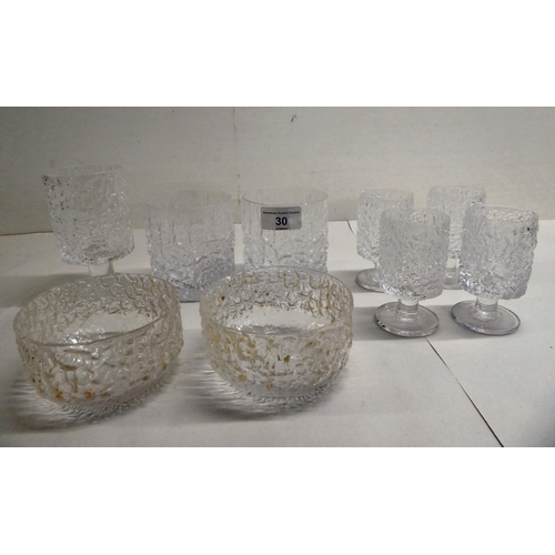 30 - Nine pieces of Whitefriars bark effect, clear drinking glassware