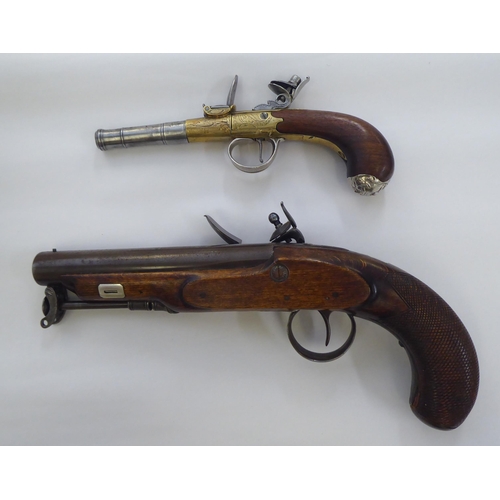 301 - Replica flint lock pistols, each with a walnut stock