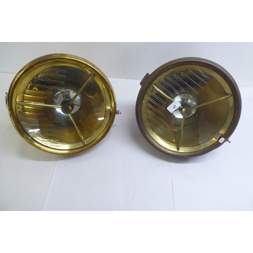 47 - A pair of vintage Lucas brass cased and glazed headlamps  11