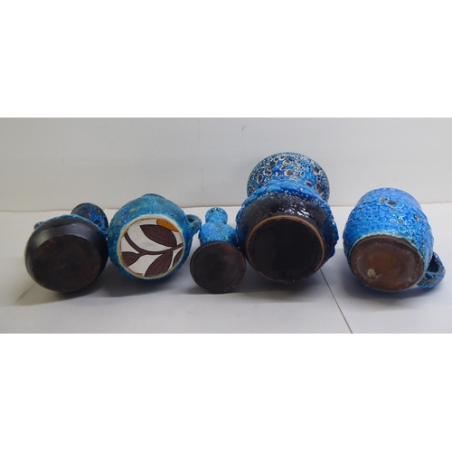 63 - Five items of blue/black Lava pottery: to include a vase  8