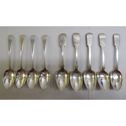 74 - A matched set of nine fiddle and other pattern table spoons  mixed marks