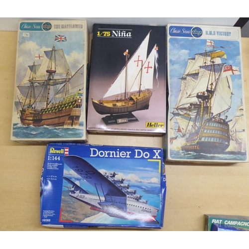 92 - Various scale model kits: to include by Airfix 'HMS Victory'; and 'The Mayflower' by Revell  (c... 