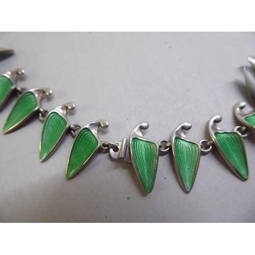 93 - A Norwegian Sterling silver and enamel set shark tooth design necklace 