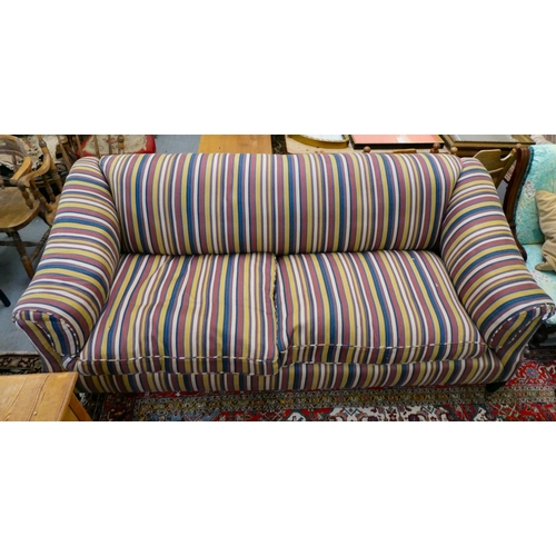 289 - A Robert Kime multi-coloured, striped fabric upholstered three person settee