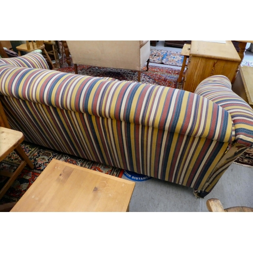 289 - A Robert Kime multi-coloured, striped fabric upholstered three person settee