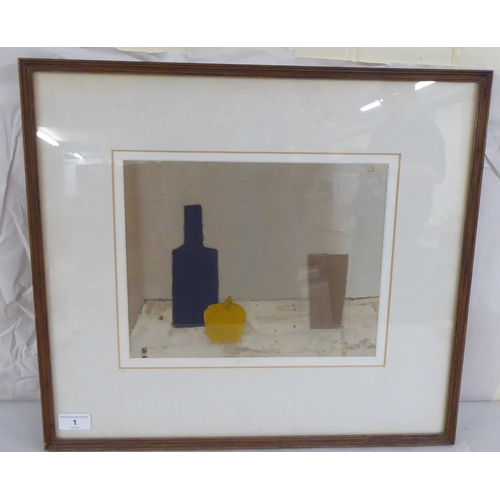 1 - Michael Boycott-Brown - 'Bottle with Fruit and Cigars'  collage  bears initials, dated May... 