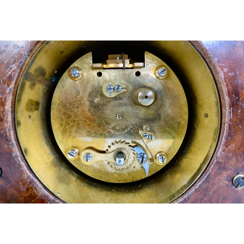 100 - A 20thC walnut cased desktop clock, incorporating a barometer, timepiece and thermometer  7.5