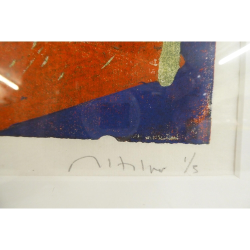 105 - Possibly Matthew Hilton - 'Block'  Limited Edition 22/89 coloured print  bears an indistinct pencil ... 