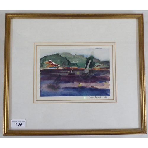 109 - Anne Bird - 'Boats off Cannes'  watercolour  bears a signature & dated 1989 with a Sch... 