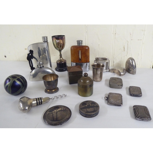 115 - Silver and other collectables: to include a hide bound and silver plated hip flask