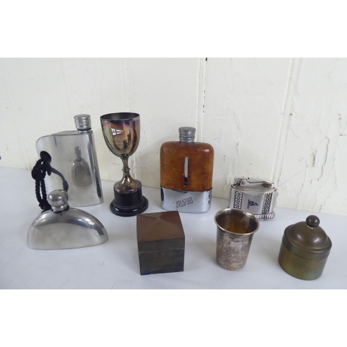 115 - Silver and other collectables: to include a hide bound and silver plated hip flask