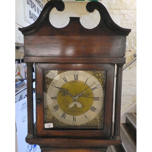 123 - A 19thC mahogany longcase clock; the bell strike, chain driven movement faced by a Roman dial, inscr... 