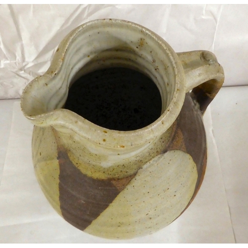 130 - Six items of studio pottery, some bearing character marks: to include vases, bowls and jugs