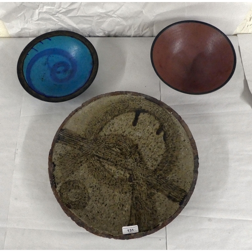 131 - Three items of studio pottery, viz. two bowls  each 9.5