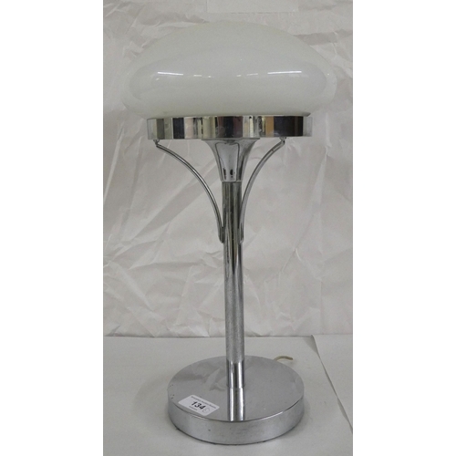 134 - An Art Deco inspired chromium plated table lamp with a milk glass shade  14