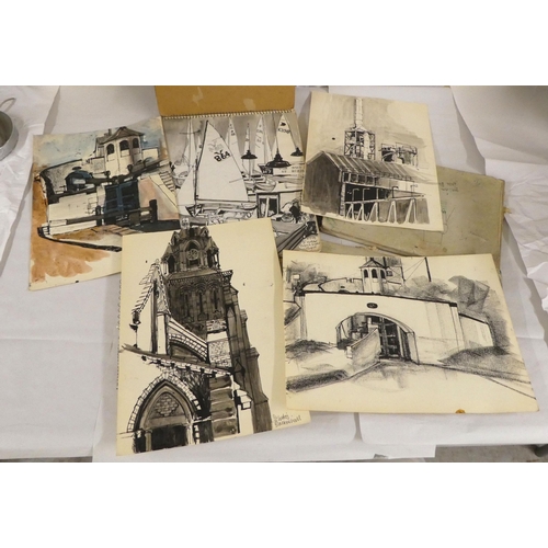 140 - Four sketch/drawing/mixed media folders of artwork by Philip Bryce, whilst at Wolverhampton Art Coll... 