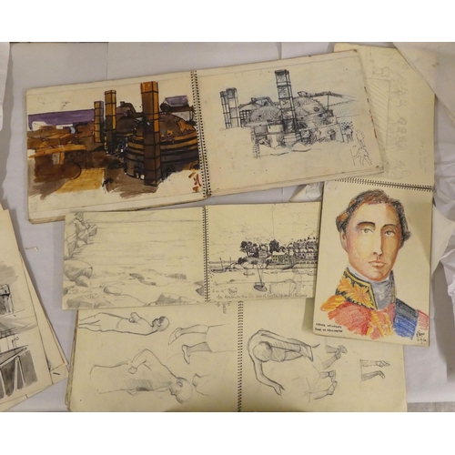 140 - Four sketch/drawing/mixed media folders of artwork by Philip Bryce, whilst at Wolverhampton Art Coll... 