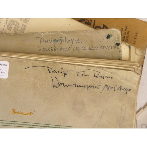 140 - Four sketch/drawing/mixed media folders of artwork by Philip Bryce, whilst at Wolverhampton Art Coll... 