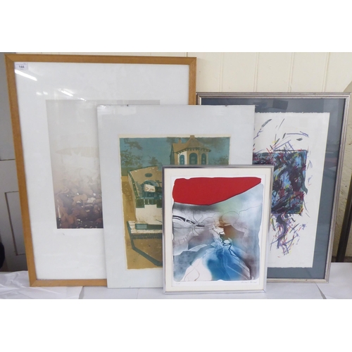 144 - Four dissimilar framed prints  three bearing pencil signatures  largest 16