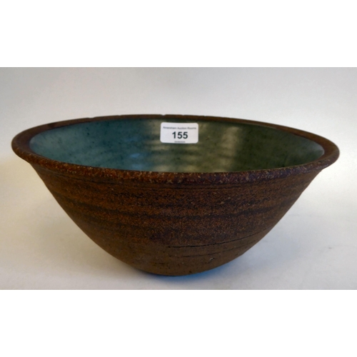 155 - In the manner of Bernard Leach - a pottery bowl with a green glazed interior  bears an impresse... 