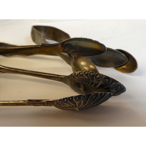 156 - Three various pairs of Victorian silver sugar tongs  mixed marks  (approx. combined weight... 