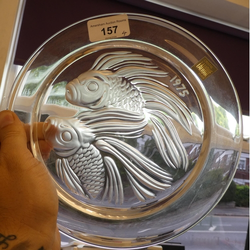 157 - A series of four Lalique Crystal Year plates, viz. '1971 Owl Hibou; '1972 Conch Shell'; '1973 The Ja... 